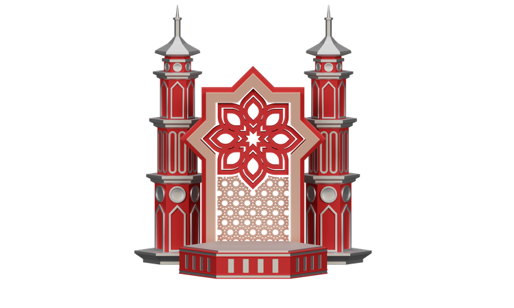 Podium Ramadan mit Moschee-Ornament  3D Illustration