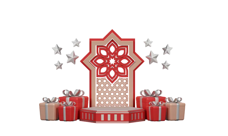 Podium Ramadan With Gift Box 3D Illustration