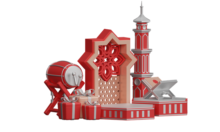 Podium Ramadan With Mosque Ornament  3D Illustration