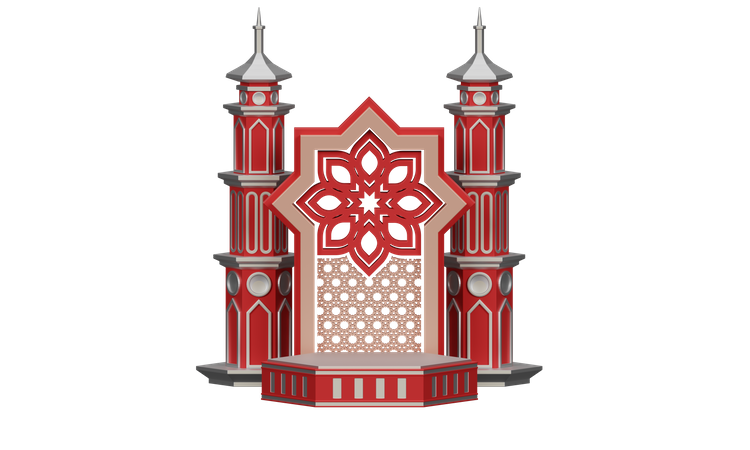 Podium Ramadan With Mosque Ornament  3D Illustration