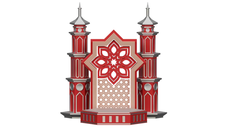 Podium Ramadan With Mosque Ornament  3D Illustration