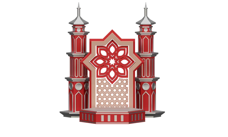 Podium Ramadan With Mosque Ornament 3D Illustration