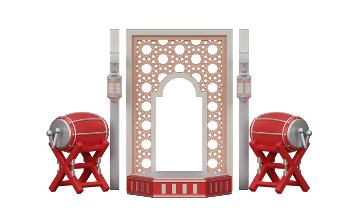 Podium Ramadan With Traditional Drum 3D Illustration