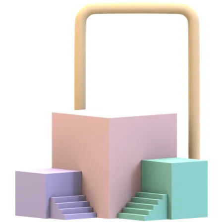 Podium Triple Cube avec double escalier  3D Illustration