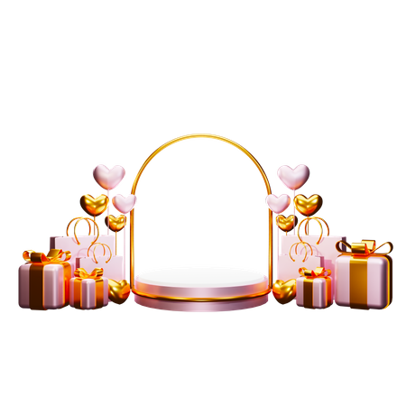 Podium de la Saint-Valentin avec cadeaux  3D Illustration