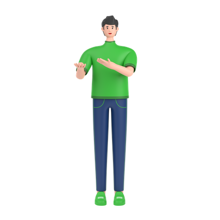 Boy presenting something while standing and smiling 3D Illustration