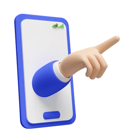 Cartoon Businessman Hand Pointing With Mobile Phone Smartphone Isolated 3 D Illustration Render 3D Icon