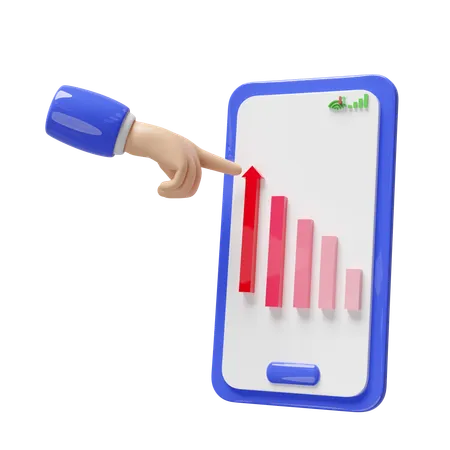 3 D Charts Graph With Businessman Hand Pointing Mobile Phone Smartphone Isolated 3 D Illustration Render 3D Icon