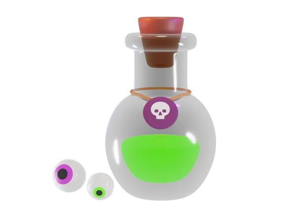 Green Magic Poison In A Transparent Bottle With A Tag And Eyes 3D Icon