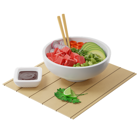 Poke bowl with raw fish  3D Illustration