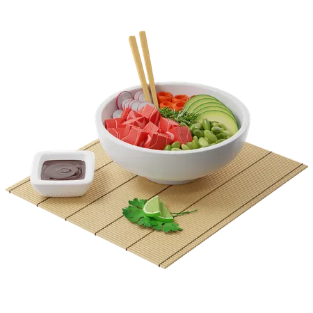 Poke bowl with raw fish  3D Illustration