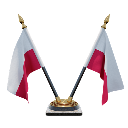 Poland Double Desk Flag Stand  3D Illustration
