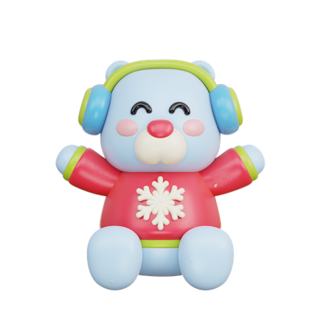 Polar Bear With Earmuff  3D Illustration