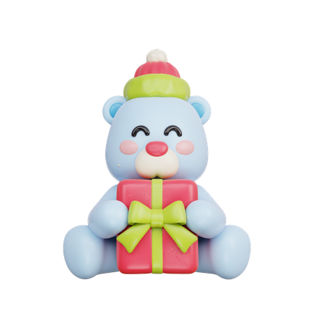 Polar Bear With Gift  3D Illustration