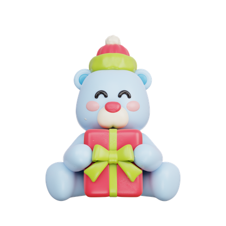 Polar Bear With Gift  3D Illustration