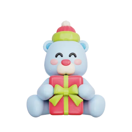 Polar Bear With Gift  3D Illustration