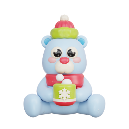Polar Bear With Gift Box  3D Illustration