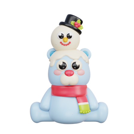 Polar Bear With Snowman  3D Illustration