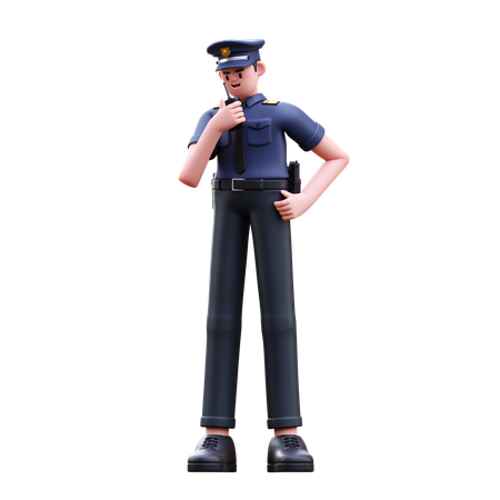 Police Man Doing Talking On Walkie Talkie  3D Illustration