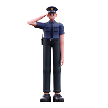 Police Man Giving Salute  3D Illustration