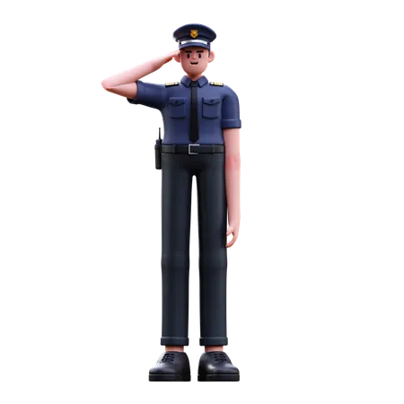 Police Man Giving Salute  3D Illustration