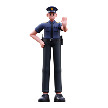 Police Man Giving Stoping Pose  3D Illustration