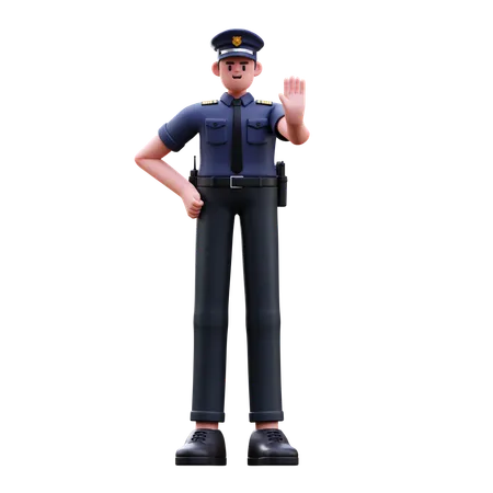 Police Man Giving Stoping Pose  3D Illustration