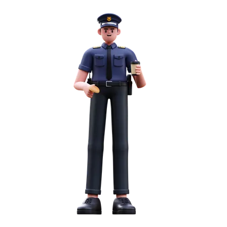 Police Man Holding Coffee  3D Illustration