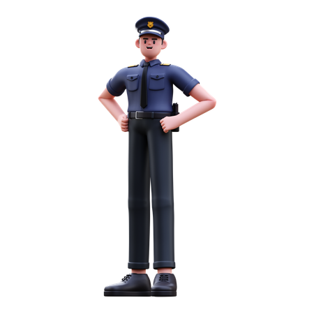 Police Man Standing While Putting Hands On Waist  3D Illustration