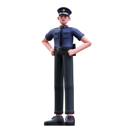 Police Man Standing While Putting Hands On Waist  3D Illustration