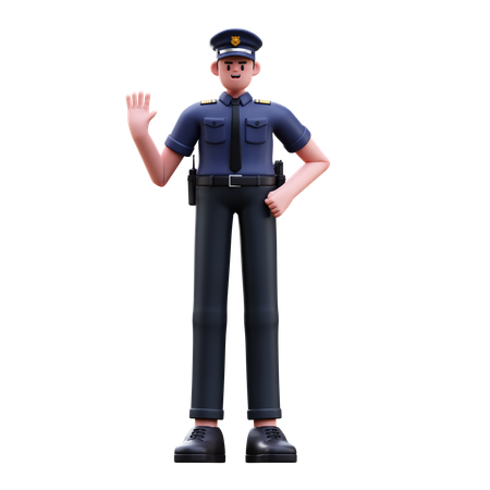 Police Man Waving Hand  3D Illustration