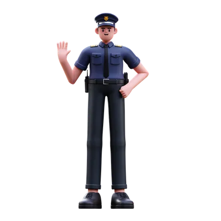 Police Man Waving Hand  3D Illustration