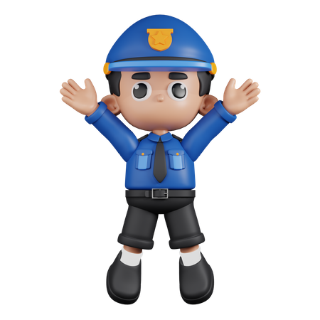Policeman Doing Jumping Celebration  3D Icon
