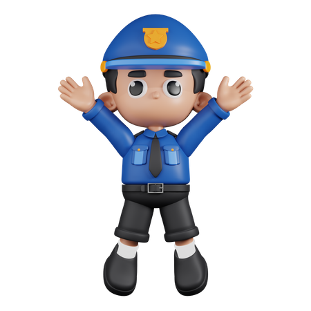 Policeman Doing Jumping Celebration  3D Illustration