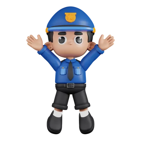 Policeman Doing Jumping Celebration  3D Illustration
