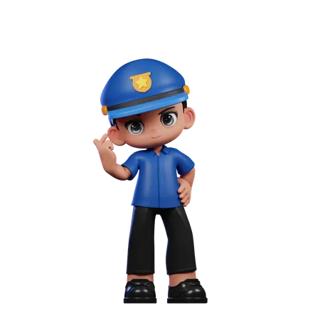 Policeman Giving Mini Love  3D Illustration