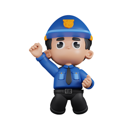 Policeman Jumping In The Air  3D Illustration