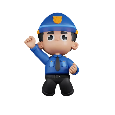 Policeman Jumping In The Air  3D Illustration