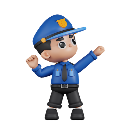 Policeman Looking Victorious  3D Illustration
