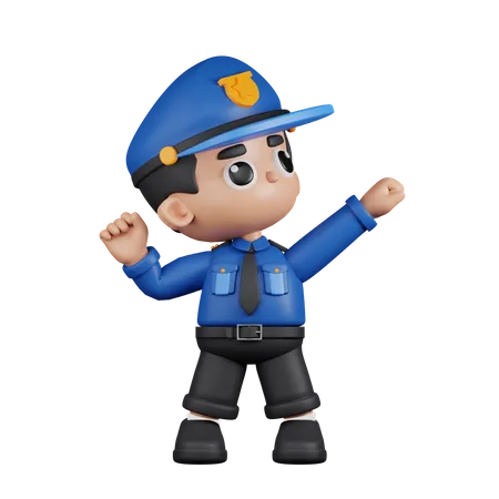 Policeman Looking Victorious  3D Illustration