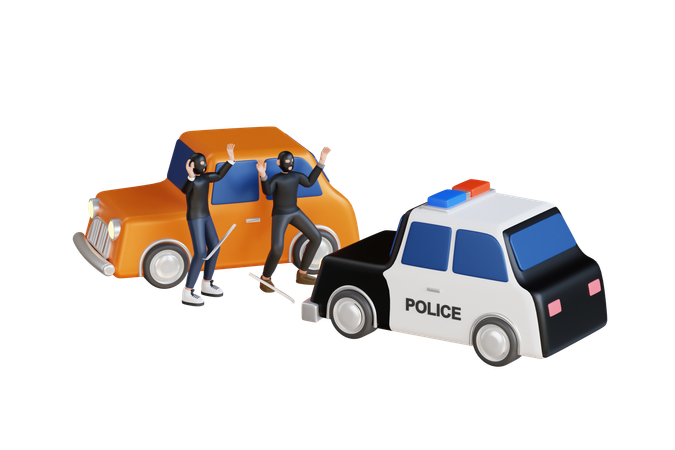 Policeman Officer Arrest Criminal Driver On Road  3D Icon