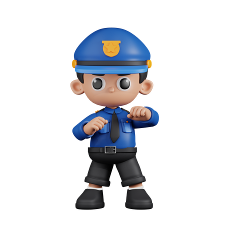 Policeman Ready To Fight  3D Illustration