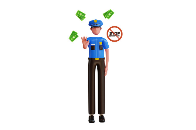 Policeman Rejecting Bribe  3D Illustration