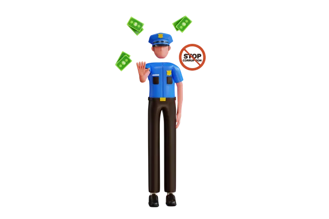 Policeman Rejecting Bribe  3D Illustration