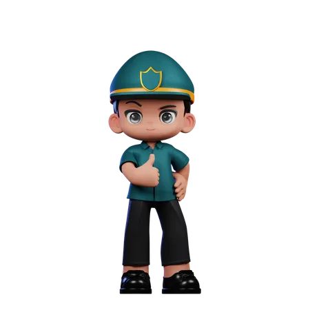 Policeman Showing Thumbs Up  3D Illustration