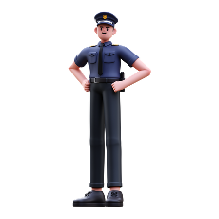 Policía de pie con las manos en la cintura  3D Illustration