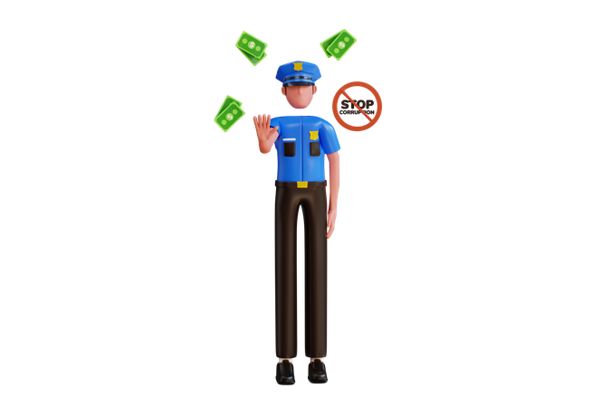 Policía rechaza soborno  3D Illustration