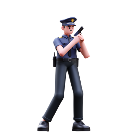 Hombre policía sosteniendo una pistola  3D Illustration