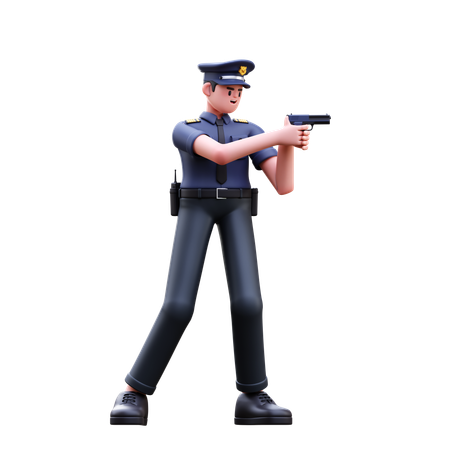 Hombre policía sosteniendo una pistola  3D Illustration