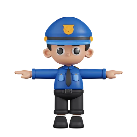 Policier en pose en T  3D Illustration